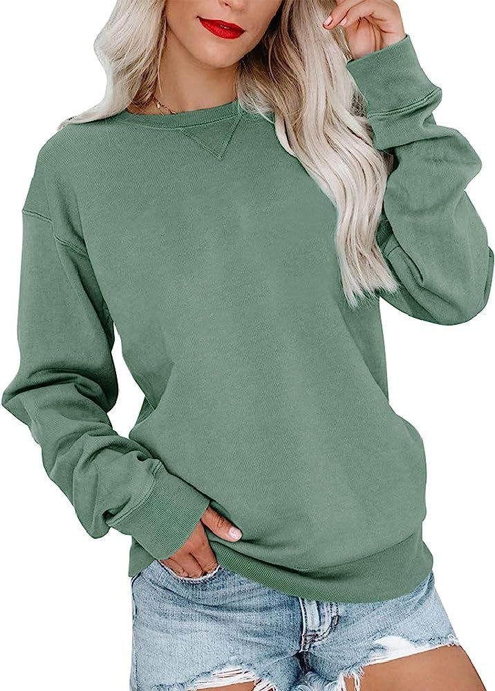 Bingerlily Womens Casual Long Sleeve Sweatshirt Crew Neck Cute Pullover Relaxed Fit Tops (Green,X... | Amazon (US)