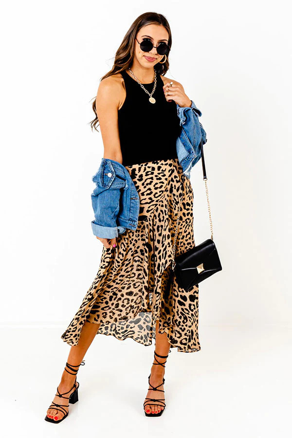 Only Sunshine Leopard Skirt In Iced Mocha | Impressions Online Boutique