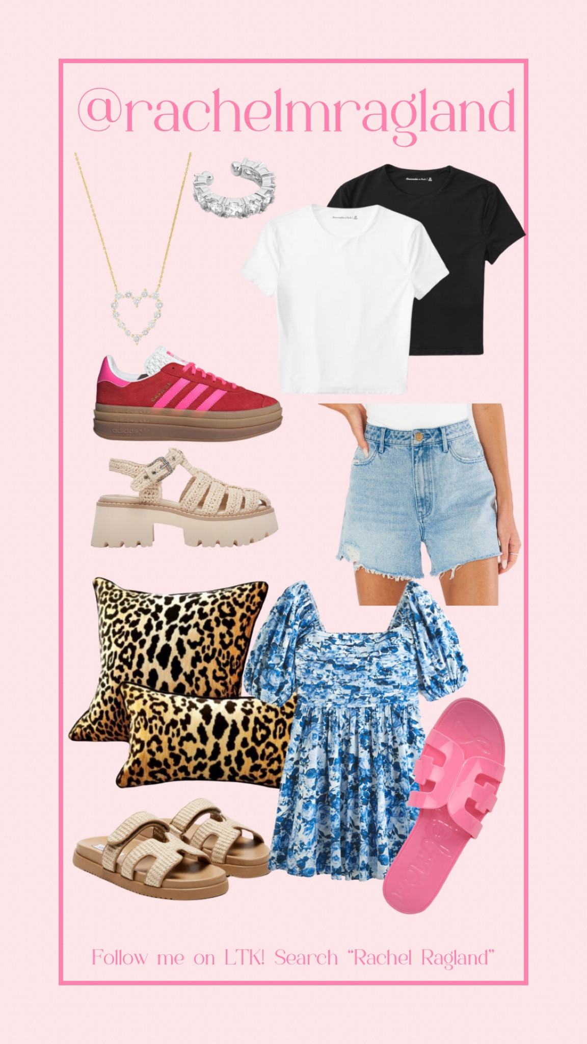 Baby tee. Adidas. Gazelle. Diamond. Heart necklace. Designer inspired. Jelly sandals. Vacation. Summer dress. Cut off shorts. Raffia shoes. Beach outfit  

#LTKHome #LTKTravel #LTKMidsize