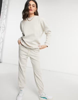 ASOS DESIGN tracksuit oversized sweat / oversized jogger in stone | ASOS (Global)