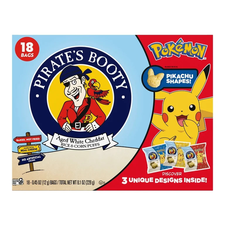 Pirate's Booty Pikachu White Cheddar Cheese Puffs, 0.45 oz, 18 Count | Walmart (US)