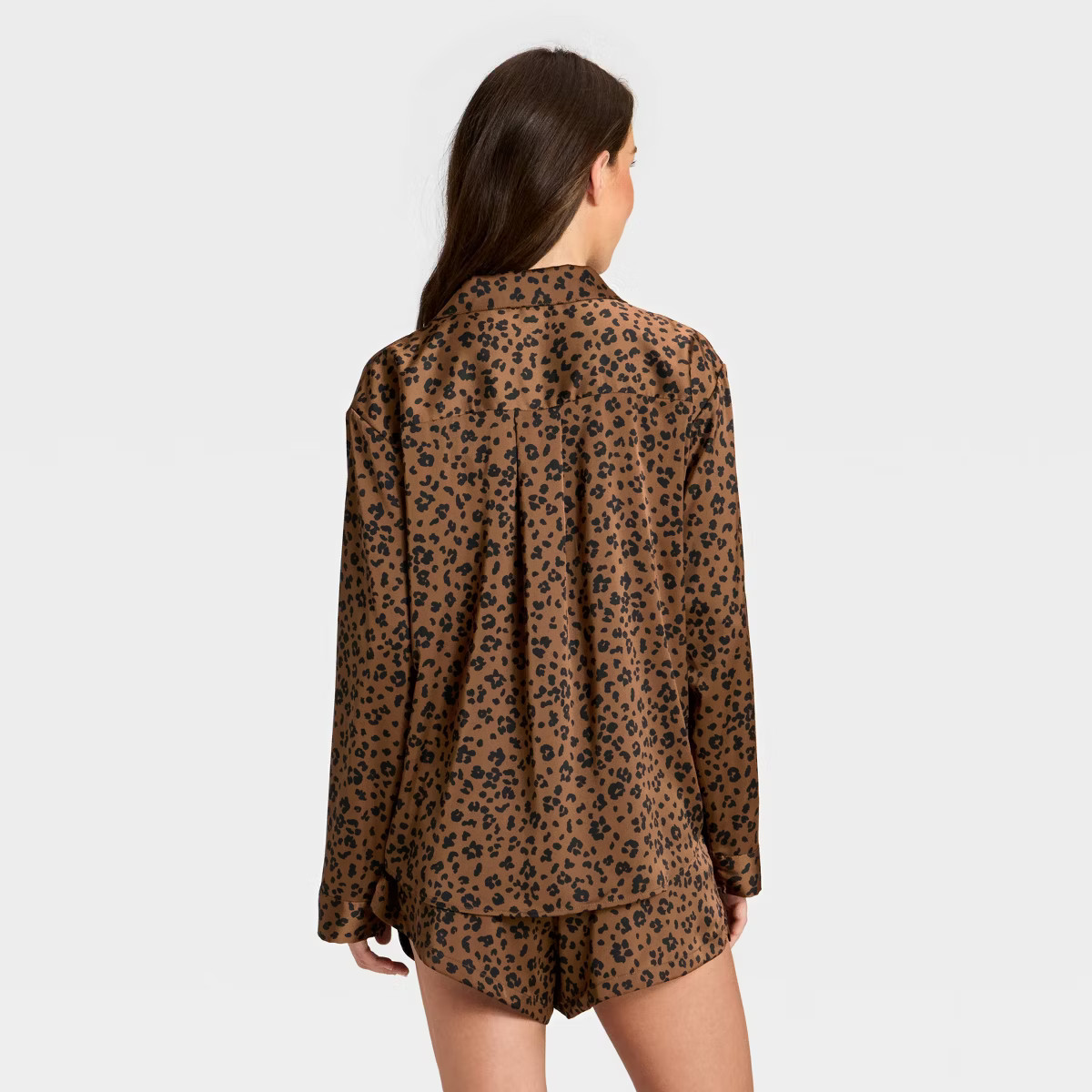 Women's Satin Notch Collar Long Sleeve Shirt and Shorts Pajama Set - Auden™ | Target