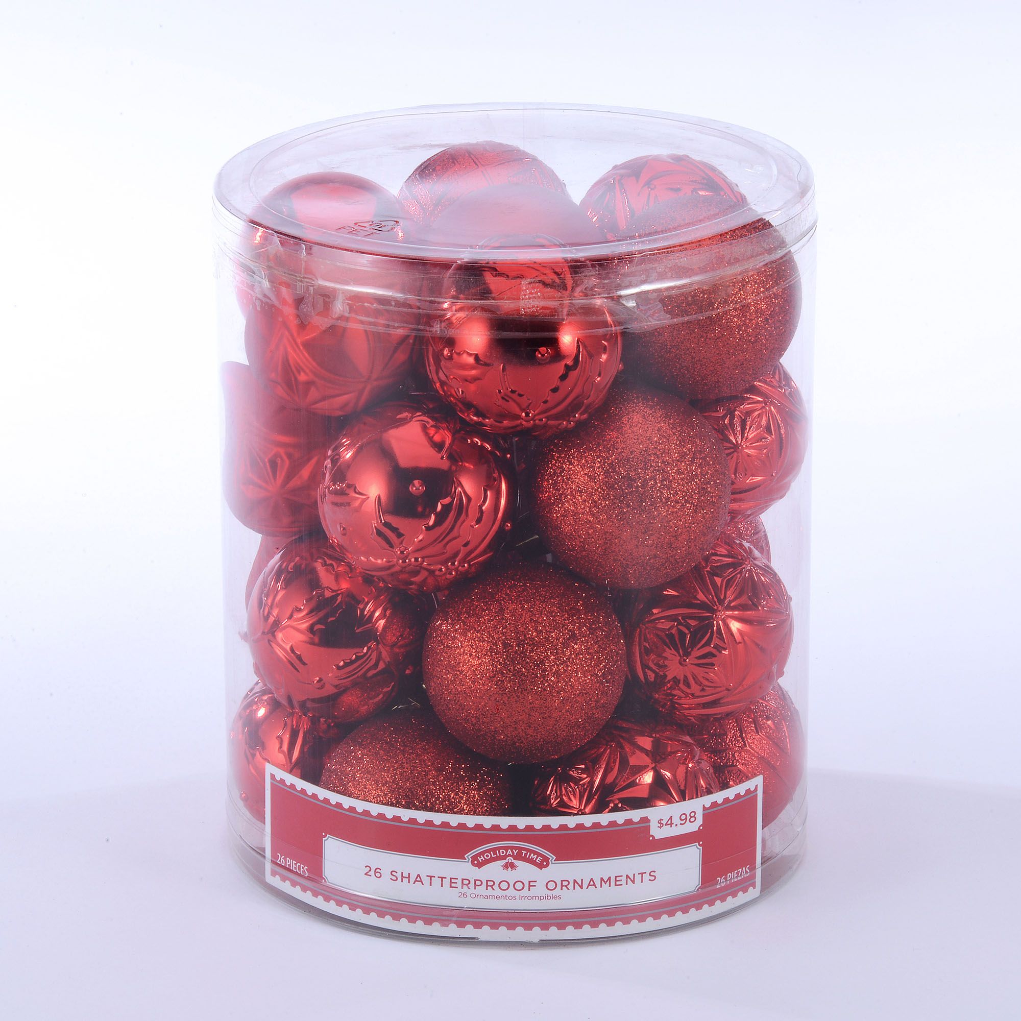 Holiday Time 26 Count Shatterproof Ornaments- Red | Walmart (US)