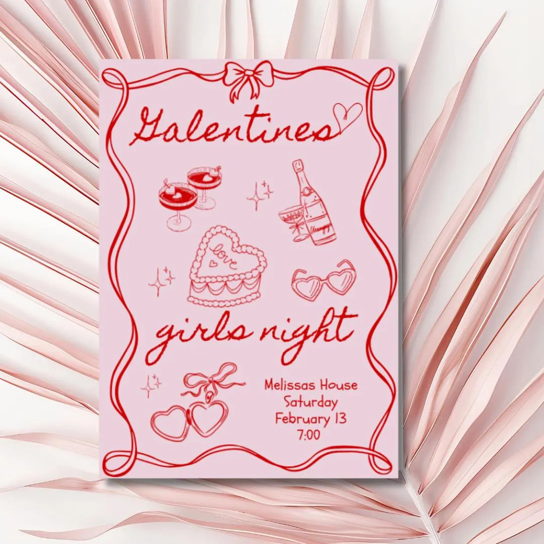 Galentines Invite Girls Valentines Party Invitation Girls Night Invite Galentines Dinner Scribble... | Etsy (US)