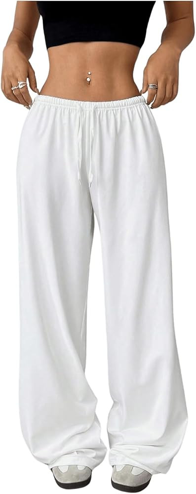 Women's Drawstring Waist Straight Streetwear Long Wide Leg Pants Casual Loose Baggy Workout Long ... | Amazon (US)