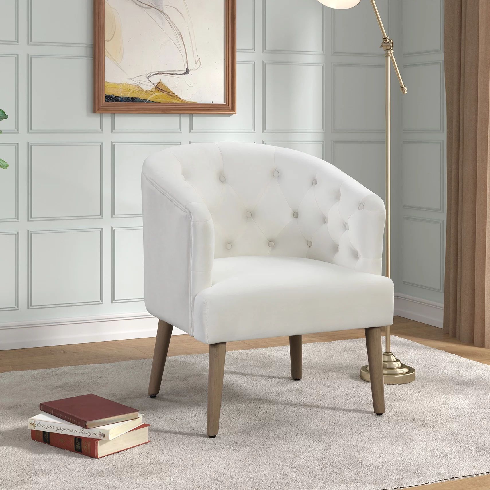 Better Homes & Gardens Barrel Accent Chair, Vanilla Dream Beige, Velvet Upholstery - Walmart.com | Walmart (US)