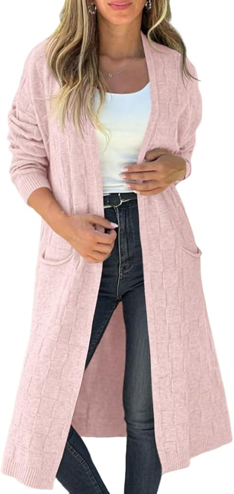 Saodimallsu Womens Long Cardigan Sweaters 2025 Oversized Open Front Checkerked Sweater Trendy Kni... | Amazon (US)