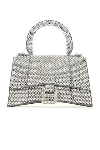 Balenciaga XS All Over Strass Hourglass Top Handle Bag in Grey & Crystal | FWRD | FWRD 