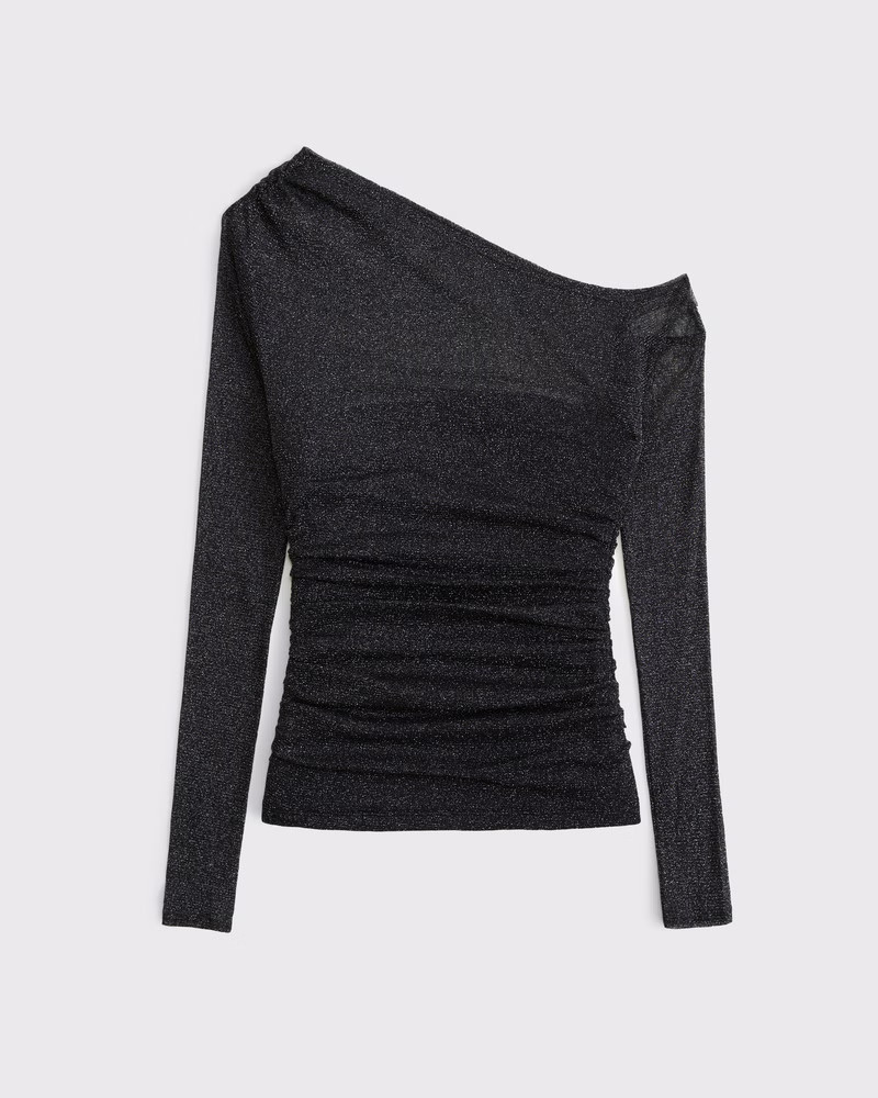 Women's Long-Sleeve Velvet Asymmetrical Draped Top | Women's Tops | Abercrombie.com | Abercrombie & Fitch (US)