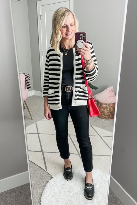 What I wore! I’m loving this striped cardigan! Cardigan- small || top- small || jeans- out of stock, linked similar || shoes- 7.5 

#LTKstyletip #LTKSeasonal #LTKfindsunder100