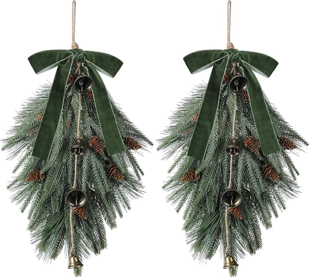 Shihanee 2 Pack Christmas Teardrop Swags 20 Inch Artificial Pine Swag Xmas Norfolk Greenery Teard... | Amazon (US)