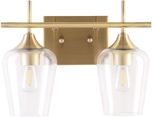 2-Light Gold Vanity Light Fixtures Over Mirror, Wall Mount Modern Brass Bathroom Sconce with Clea... | Amazon (US)