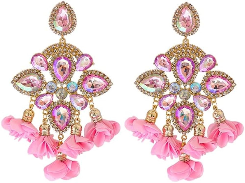 New Boho Colorful Earring Flower Tassel Earrings for Women Rhinestones Pendant Crystal Statement ... | Amazon (US)