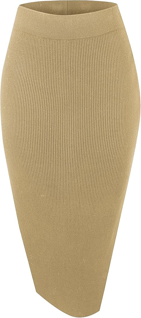 Urban CoCo Women's Elastic Waist Knitted Split Tube Pencil Midi Skirt | Amazon (US)