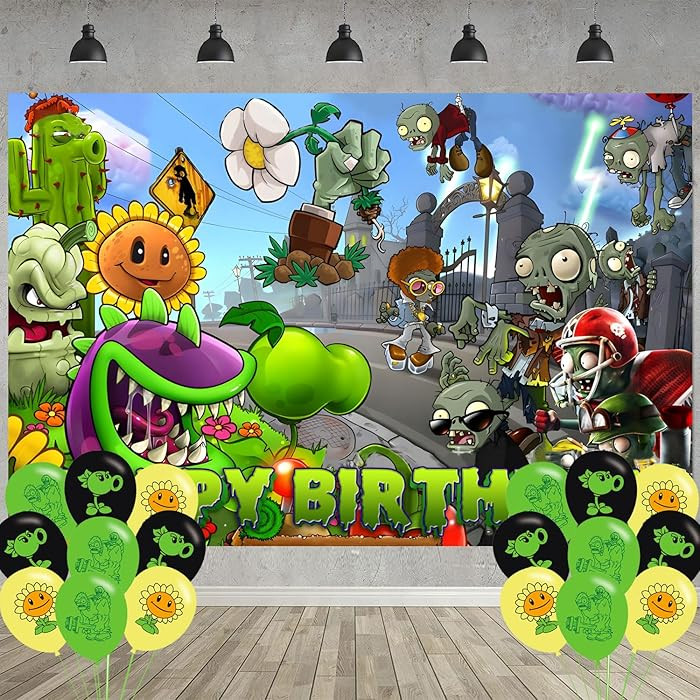 Plants Game Birthday Party Decoration,Players PVZ Party Photo Background 5 x 3 FT and 18 Pcs Ball... | Amazon (US)