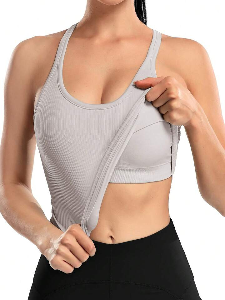 Women's Solid Color Padded Sports Top, Single Piece | SHEIN