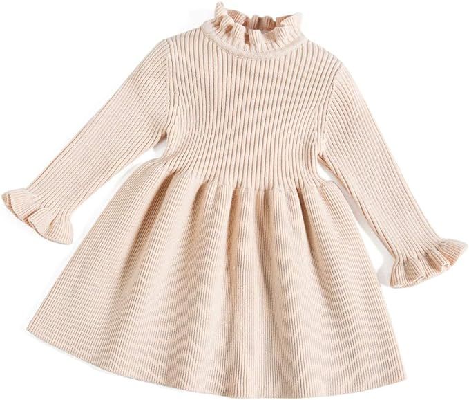 Simplee kids Little Girls' Long Sleeve Cozy Casual Ribbed Knit Sweater Dress | Amazon (US)