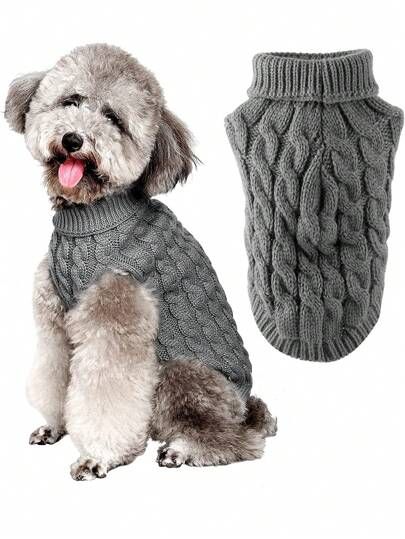 Pet Dog High Collar Knit Sweater Coat, Winter Thickened Warm Pullover Crochet Clothes For Small /... | SHEIN