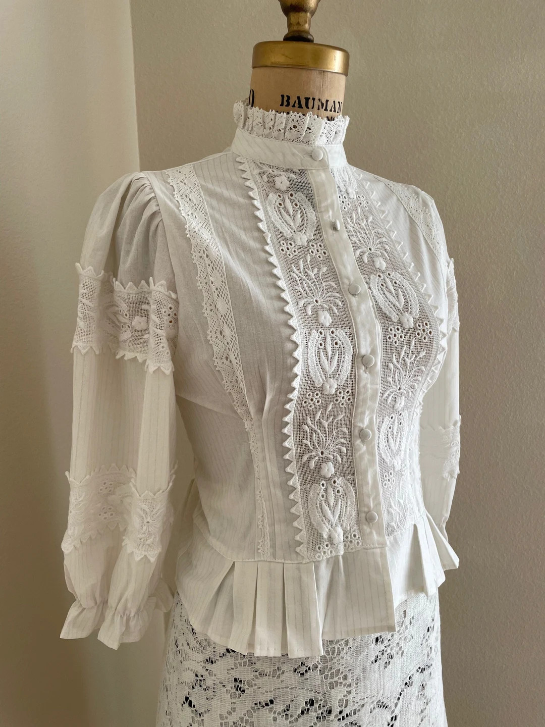 White Cotton Blouse Crochet Blouse Puff Sleeve Blouse With - Etsy | Etsy (US)