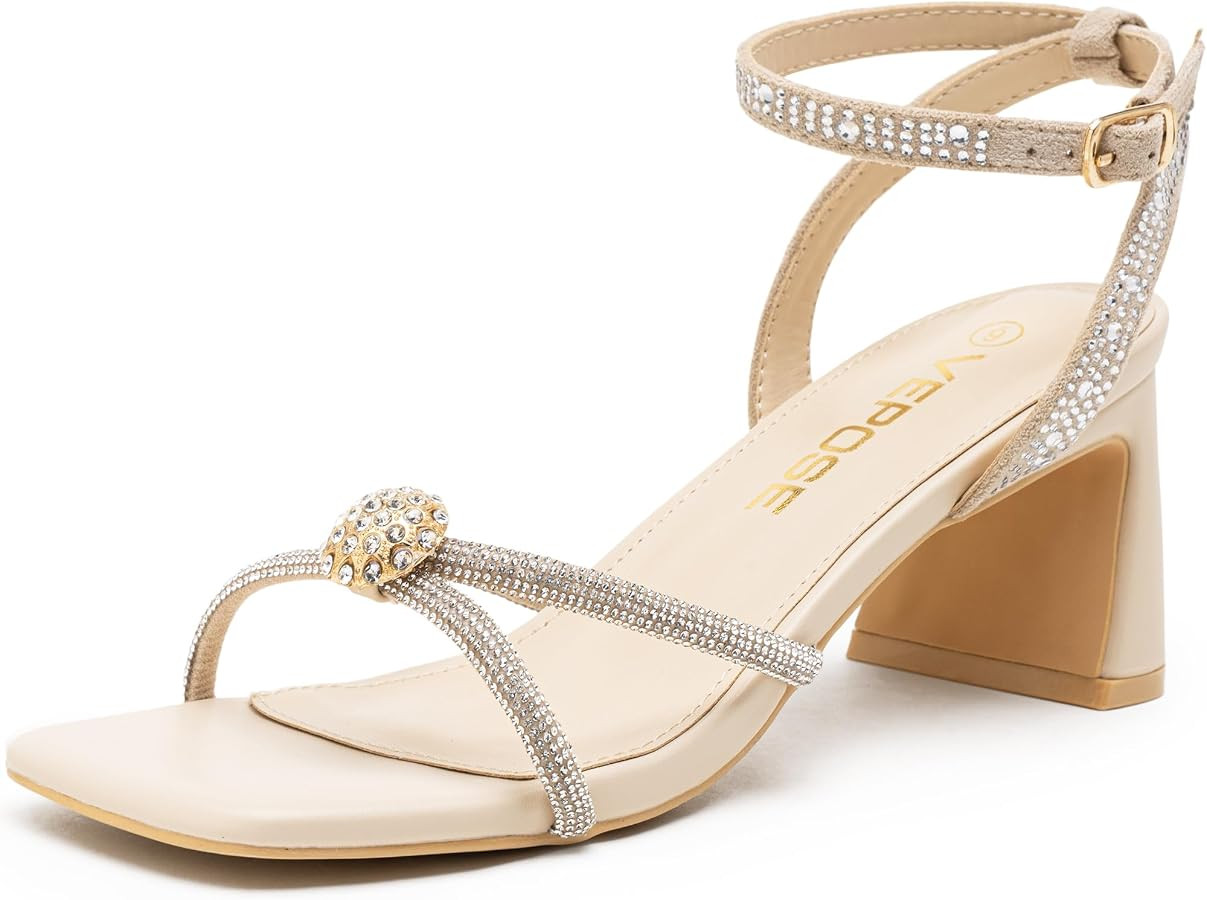 Vepose Women's Strappy Heeled Sandals with Square Toe and Block Heel | Amazon (US)