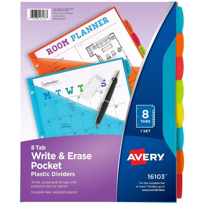 Avery 8ct Write & Erase Pocket Tab Plastic Divider Set | Target