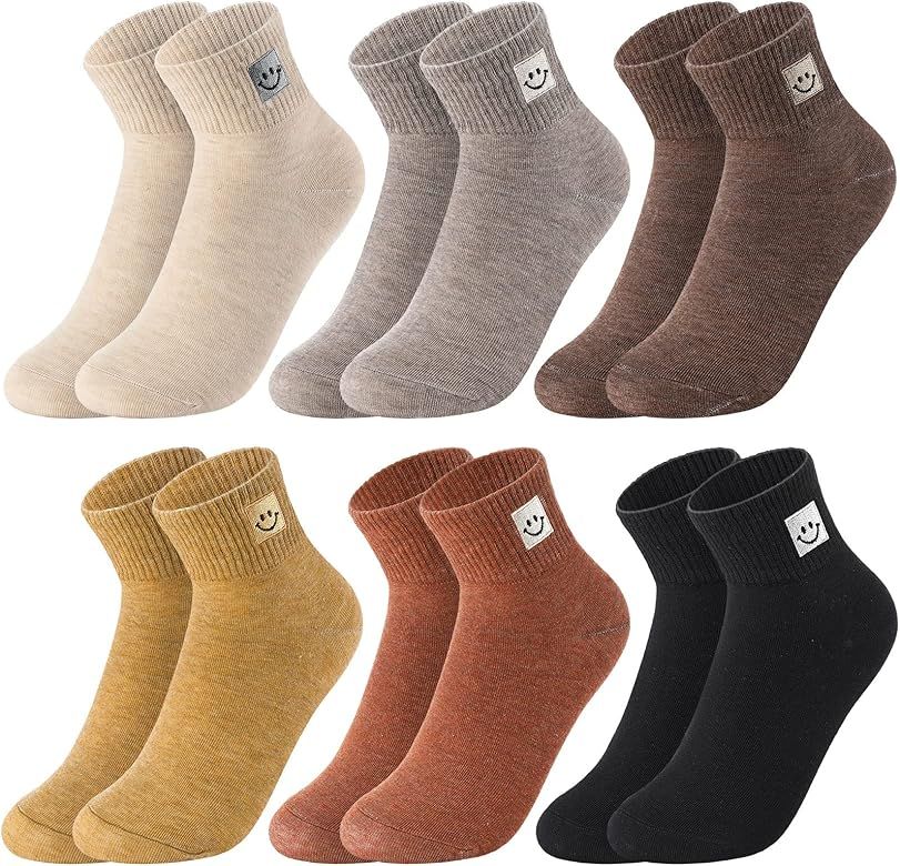 Jiuguva 6 Pairs Smile Face Socks Smiling Face Cute Socks Novelty Funny Pattern Aesthetic Socks Ankle Smile Socks | Amazon (US)