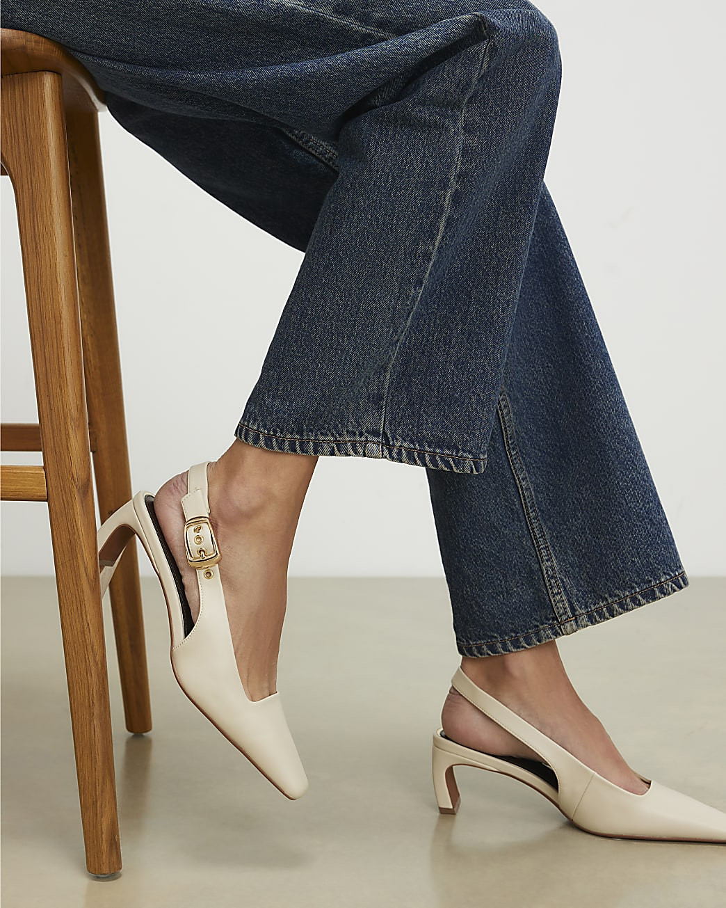 Cream Chisel Toe Slingback Court Heels | River Island UK & IE