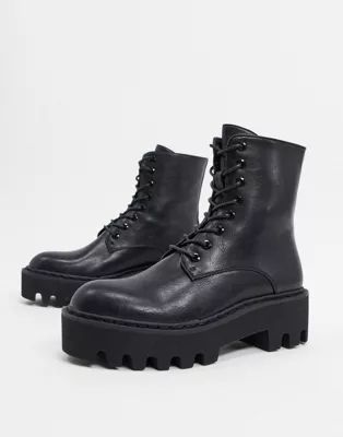 Lamoda chunky flat boots in black | ASOS (Global)