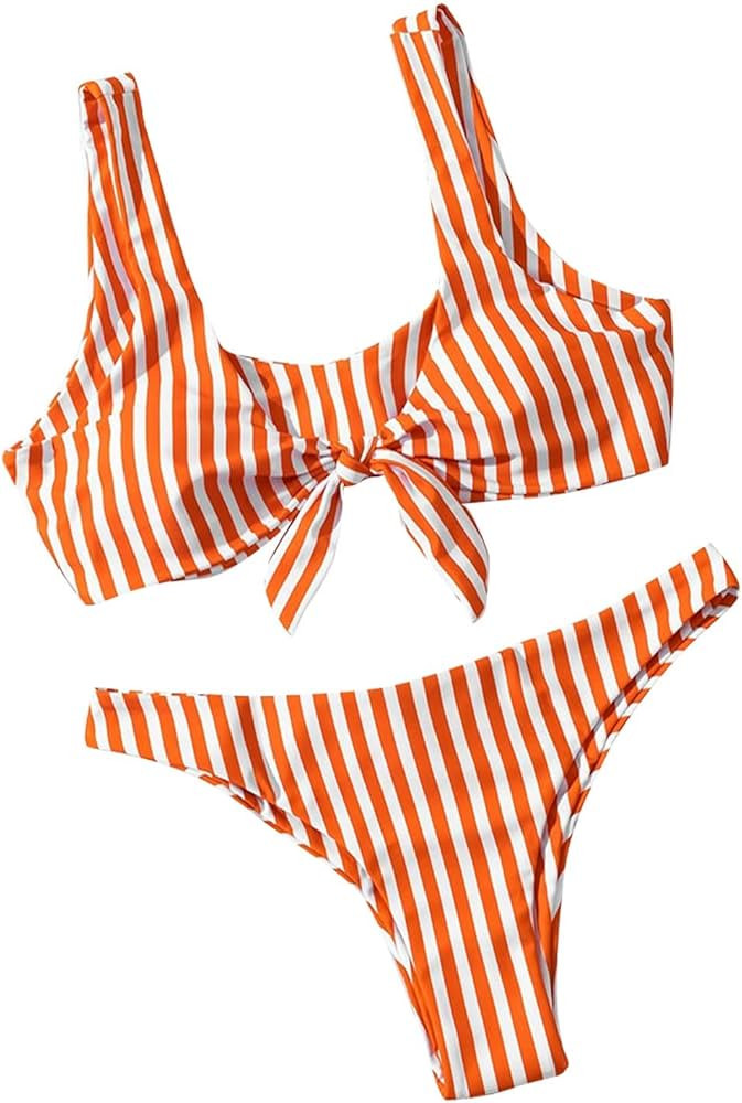 GOUWUCHE Women's Black Low Waist Bikini Swimsuit Stripe Tie Two Piece Bathing Suit Triangle Low W... | Amazon (US)