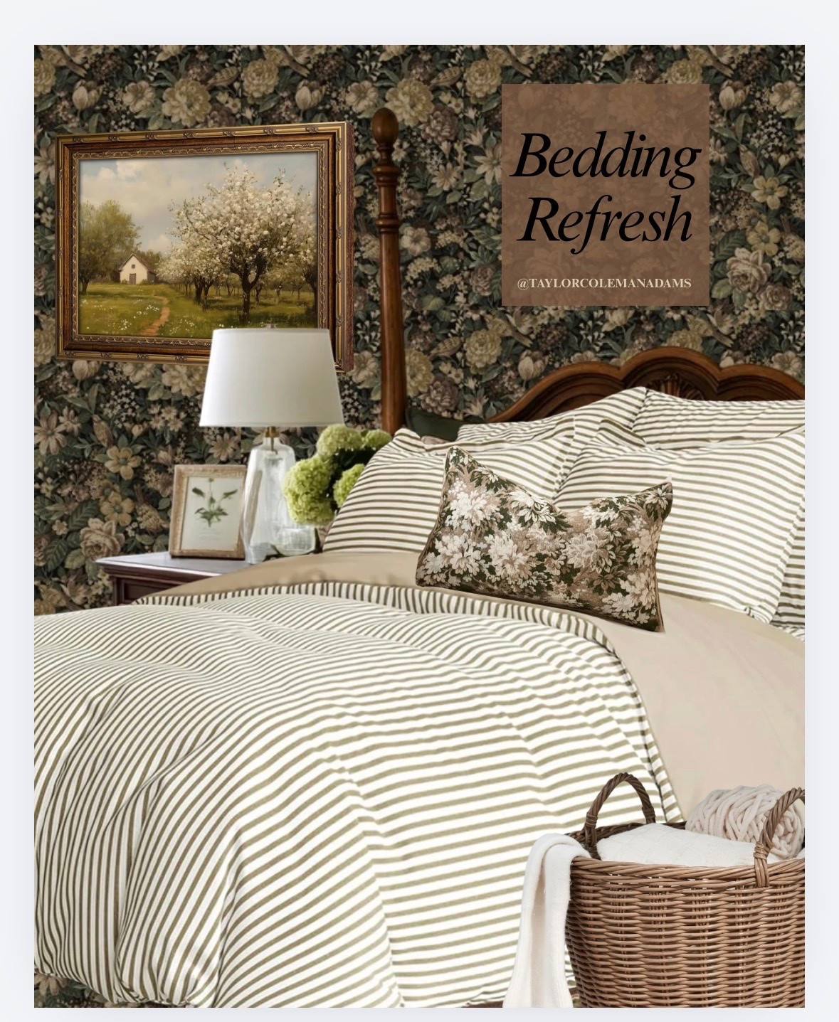 I’ve officially entered my wallpaper era. 🌿🤎

I’ve been slowly designing our bedroom around a Modern Heritage aesthetic—layered textures, timeless stripes, vintage-inspired florals, rich greens, and wallpaper that makes the whole room feel like it’s has been here for generations.

This mood board is exactly the direction I’m headed. Now I just need to convince myself to actually hang the wallpaper. 😂

Everything in this bedroom vision is linked below.

Modern Heritage Bedroom Vision 🌿

Modern Heritage, bedroom inspiration, wallpaper ideas, bedroom refresh, vintage wallpaper, floral wallpaper, striped bedding, olive bedding, cottage bedroom, traditional home, heritage home, timeless interiors, cozy bedroom

#LTKHome #ModernHeritage #BedroomInspo #Wallpaper #HomeDecor #CottageStyle #TraditionalHome #CozyBedroom #VintageStyle #BedroomRefresh

#LTKHome