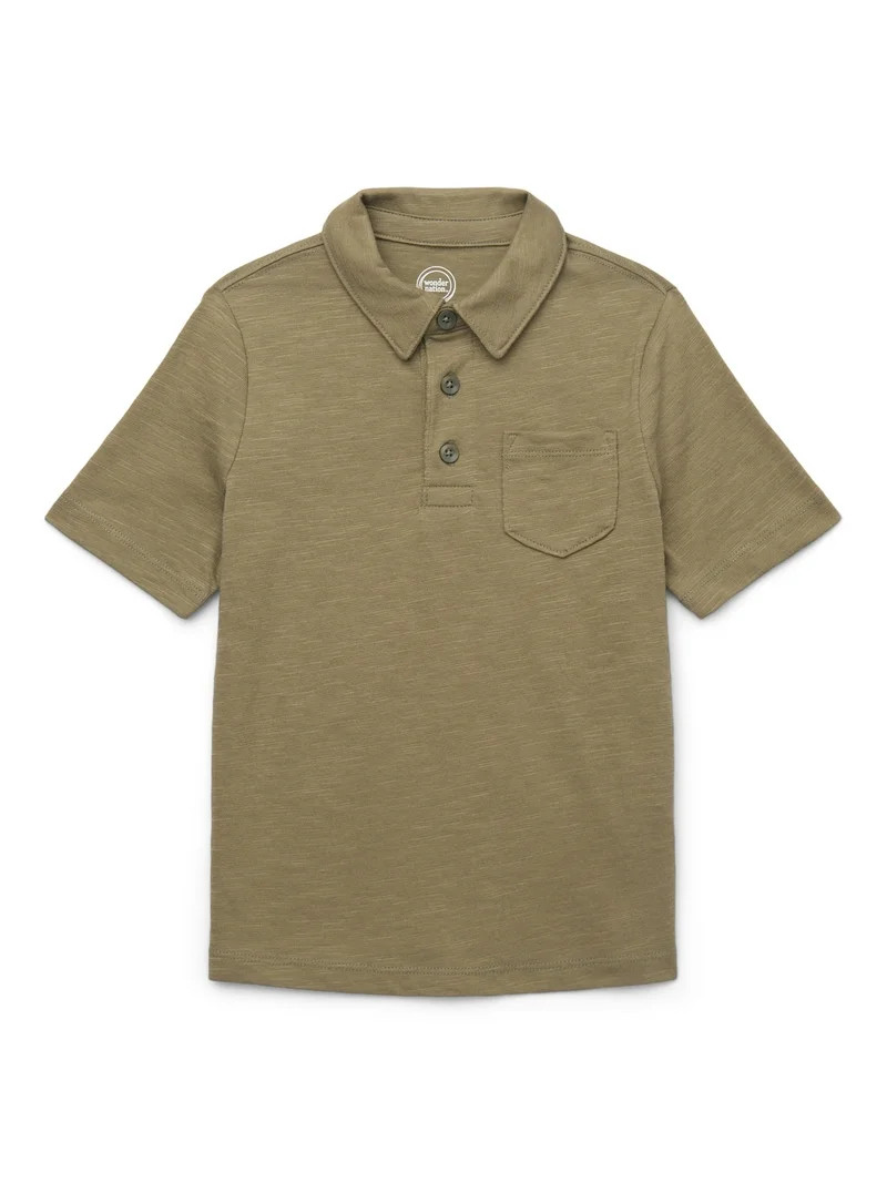 Wonder Nation Boys Short Sleeve Slub Polo Shirt, Sizes 4-18 & Husky | Walmart (US)