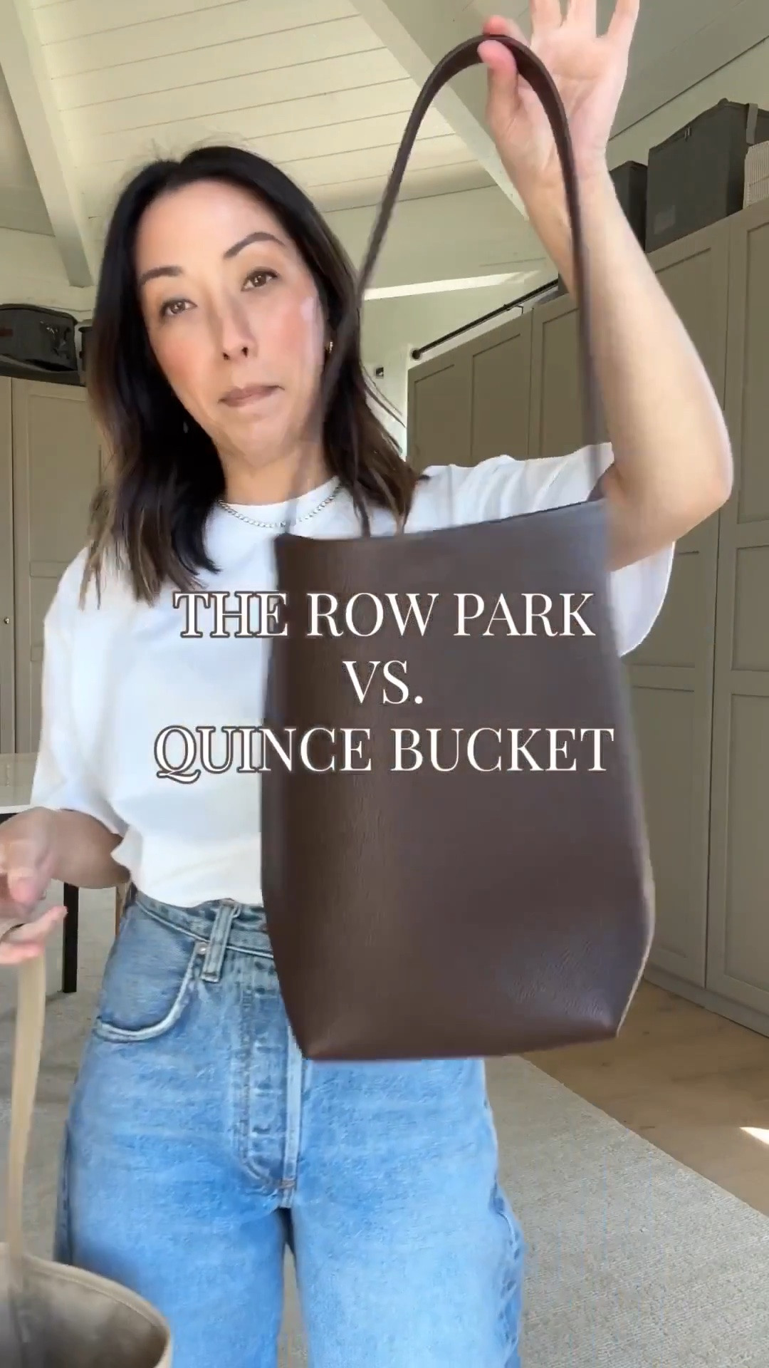 comparing the Quince bucket bag to the Row Park Medium size. Pebbled leather- very nice and stunning. Maybe slightly larger than the Park medium, but in a good way. Not overly large. Such a good find!!

#LTKPetite #LTKOver40 #LTKmomlife