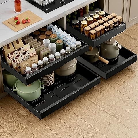Mlinavn Pull Out Cabinet Organizer 21" Deep Expandable Slide Out Drawer Organizers,No Drill Roll ... | Amazon (US)