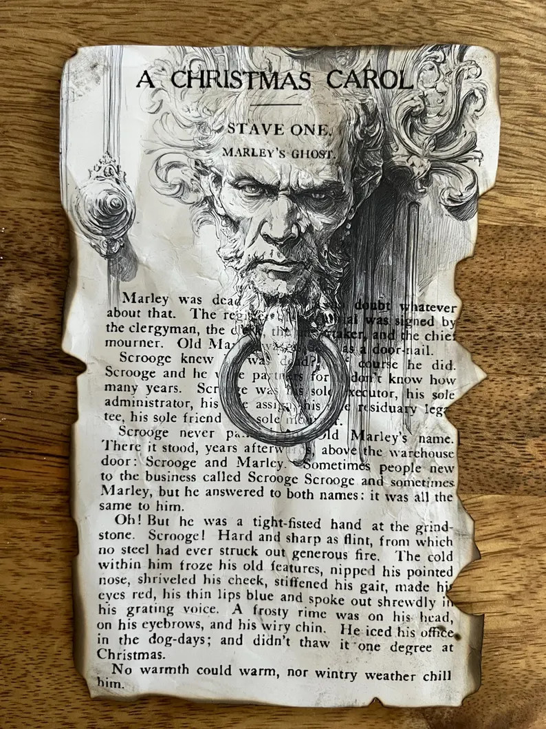 Christmas Book Page Art "A Christmas Carol" Charles Dickens Typewriter Jacob Marley Recycled Vint... | Etsy (Global)