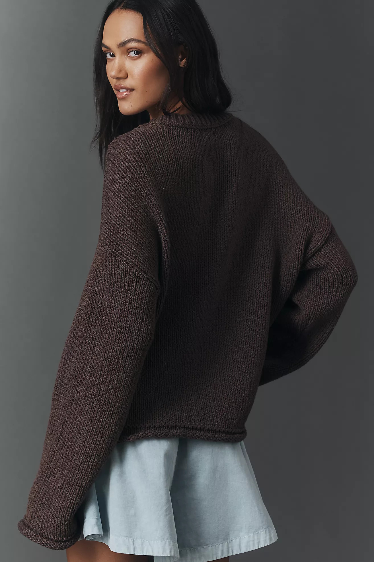 Pilcro Cotton Oversized Roll-Hem Pullover Sweater | Anthropologie (US)