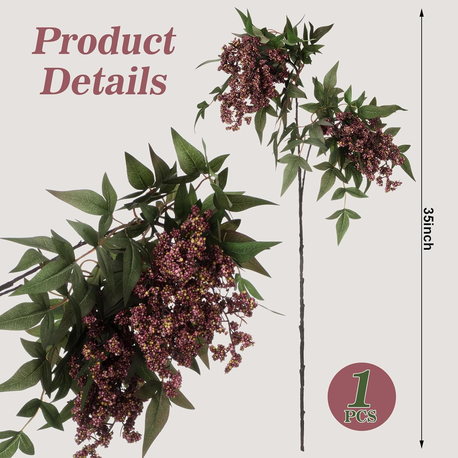 Zeyune 1 Pcs Artificial Dusty Plum Berry Stem 35 Inch Spring Faux Flowers Picks Branches Fake Rea... | Amazon (US)