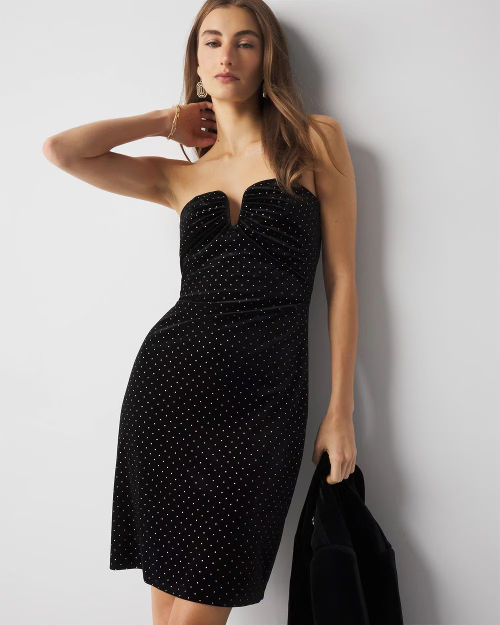 Strapless Studded Velvet Mini Dress | White House Black Market