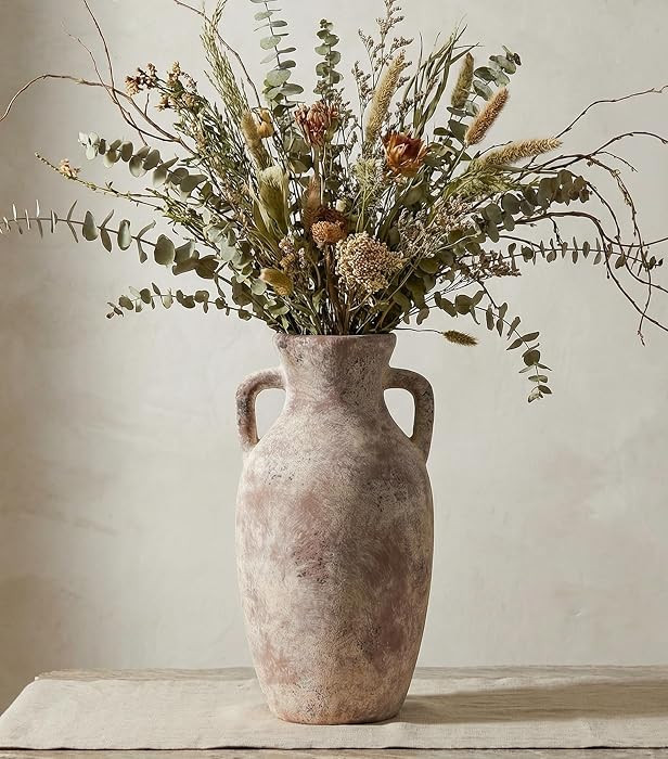 Ceramic Flower Vase with Handles,12" Neutral Tall Clay Terracotta Vases Farmhouse Table Vases wit... | Amazon (US)