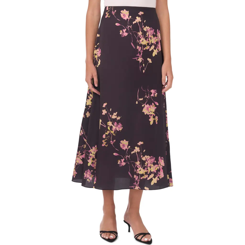 Vince Camuto Floral Midi Skirt in Rich Black at Nordstrom, Size X-Small | Nordstrom