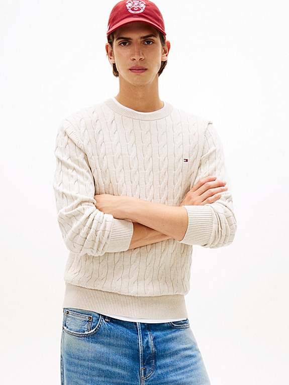 Flag Embroidery Cable Knit Jumper | Tommy Hilfiger UK