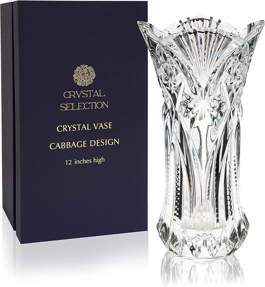 Crystal Clear Crystal Vase,, 12 high, for Flowers and Decor, Cabbage Design, Lovely Nice | Amazon (US)