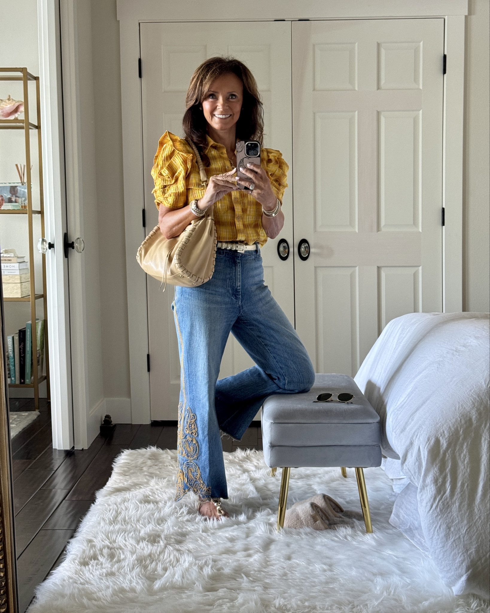 Transition your Fall outfit  I’m loving this plaid button down top. There are so many details here! I can wear this blouse on warm autumn days either flip flops or kitten heels, or on cool days suede boots. I can switch out a lighter leather handbag to a darker suede handbag too!
kimbentley Fall outfitts

#LTKShoeCrush #LTKOver40 #LTKSeasonal