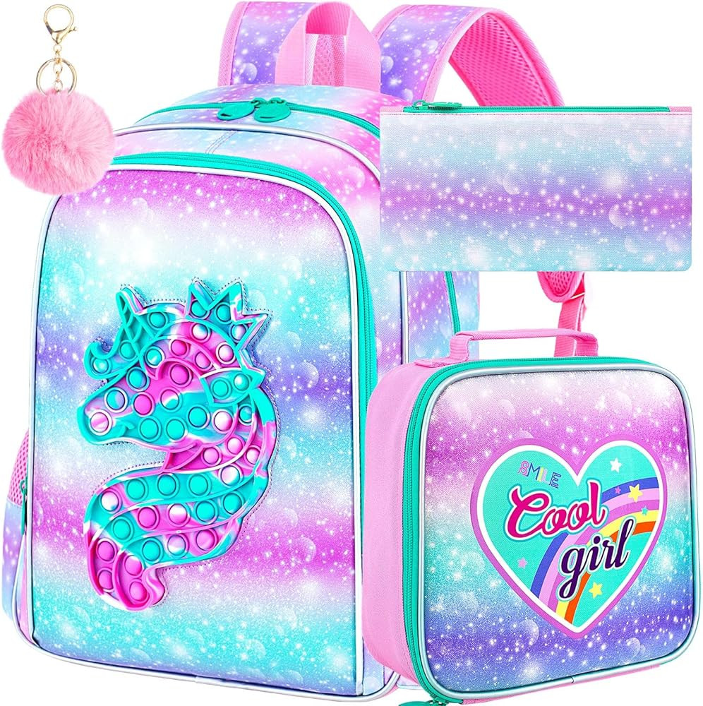 WZLVO Kids Backpack for Girls,Unicorn Mermaid Prechool Elementary Kindergarten School Bookbag and... | Amazon (US)
