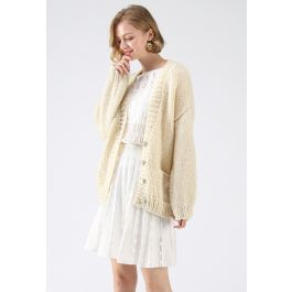 Pause for the Cozy Chunky Hand Knit Cardigan in Cream | Chicwish