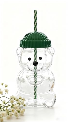 Adorable Bear Design Glass Tumbler with Reusable Straw - 2025 New Leak-Proof Cup for Smoothies, Bubble Tea, Iced Coffee - Ideal Present for Animal Lovers & Kids | Amazon (US)
