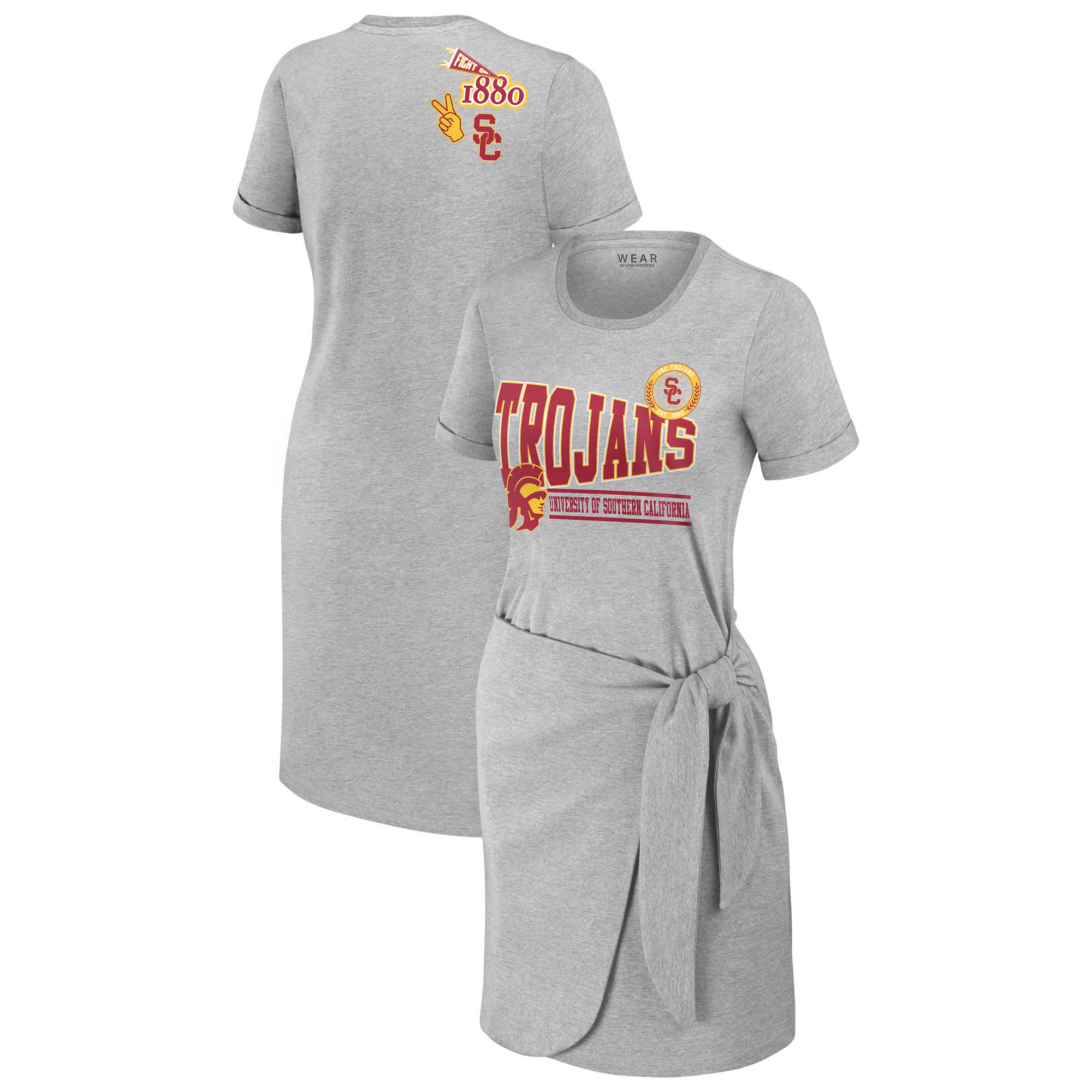 Women's WEAR by Erin Andrews Heather Gray USC Trojans Knotted T-Shirt Dress | Fanatics
