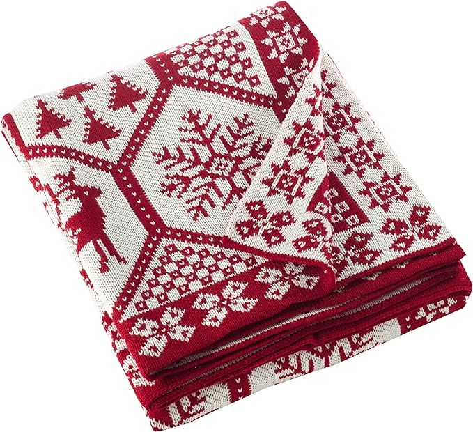 SARO LIFESTYLE Sevan Collection Christmas Design Knitted Throw Blanket, 50" x 60", Red Tone | Amazon (US)