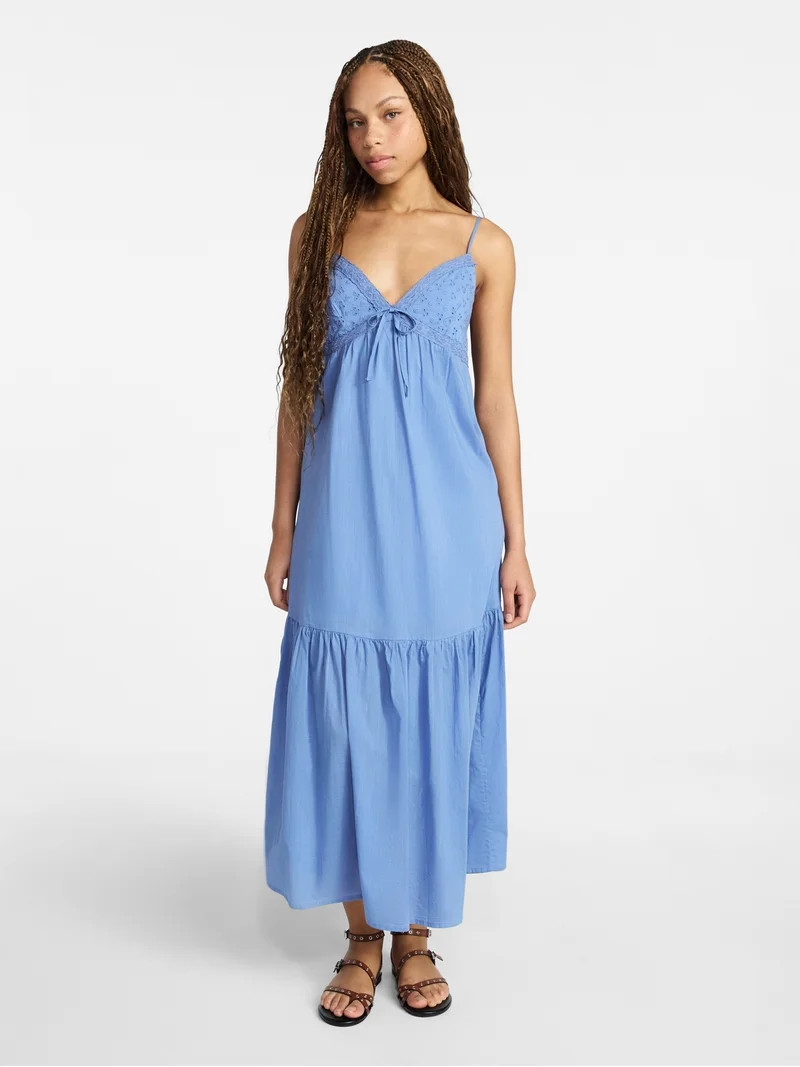 No Boundaries Eyelet Tiered Maxi Dress, Women's XXS-XXL | Walmart (US)