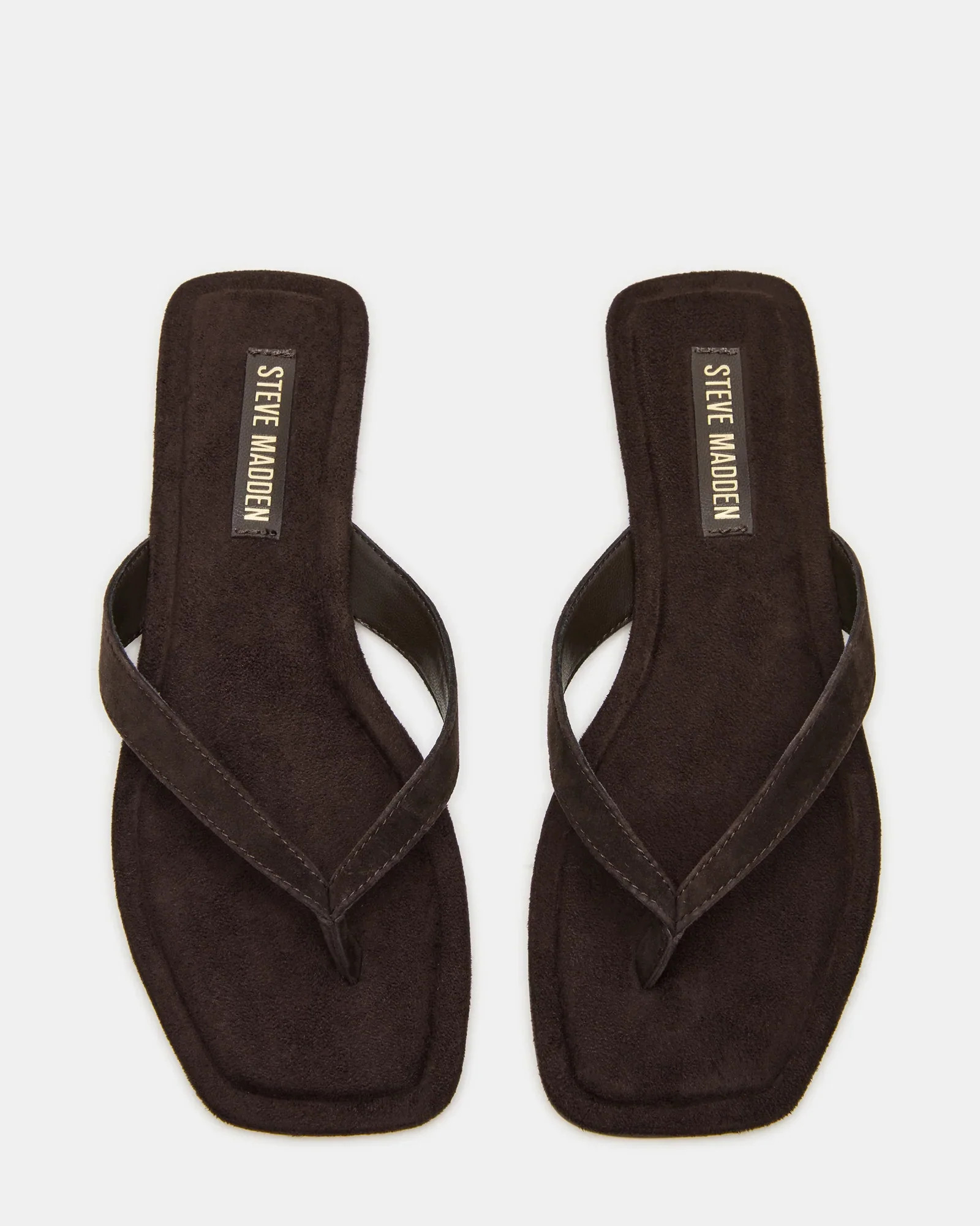 TRELLA Brown Suede Square-Toe Thong Sandals | Women's Designer Sandals | Steve Madden (Canada)