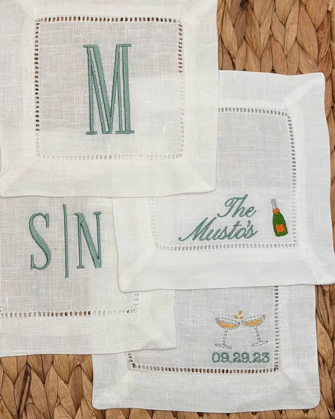 Wedding Cocktail Napkins Personalized With Champagne Design Custom Embroidered Linen Set of 4 - E... | Etsy (DACH)